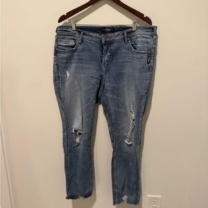 Silver Jeans Light Blue Distressed Cropped Jeans